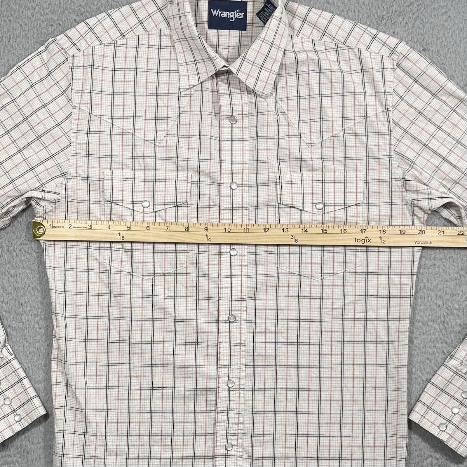 Wrangler Pearl Snap Shirt Mens Small Western Beige Red Plaid Cowboy Rodeo
