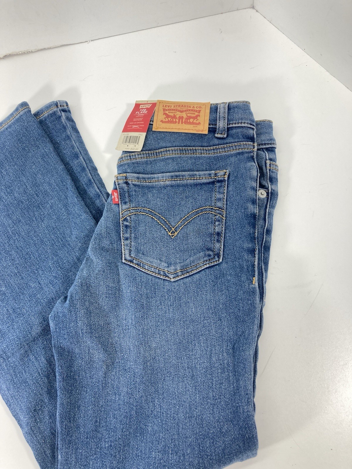Levis 726 Flare Jeans Girls 8 24X26 Blue Denim Stretch Adjustable High Rise NWT