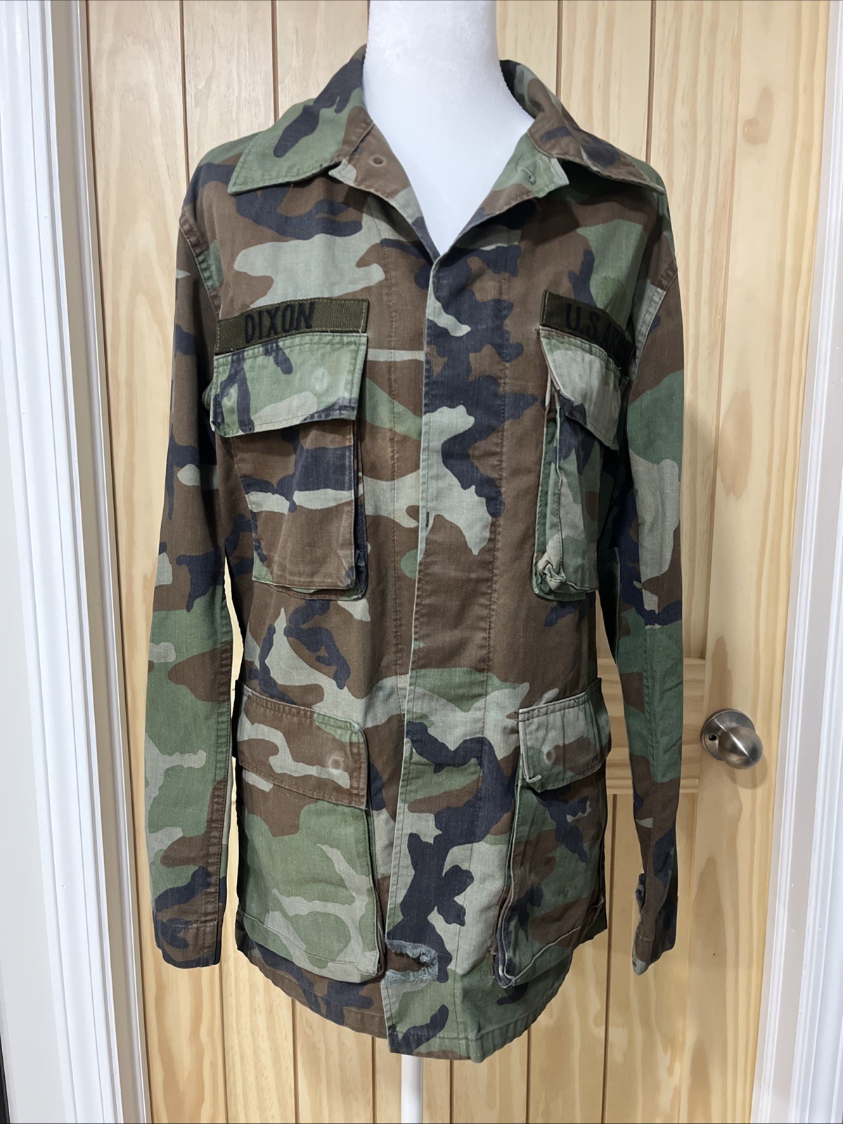 Vintage US Army Airborne Military Jacket Mens Small Green Camouflage Pockets
