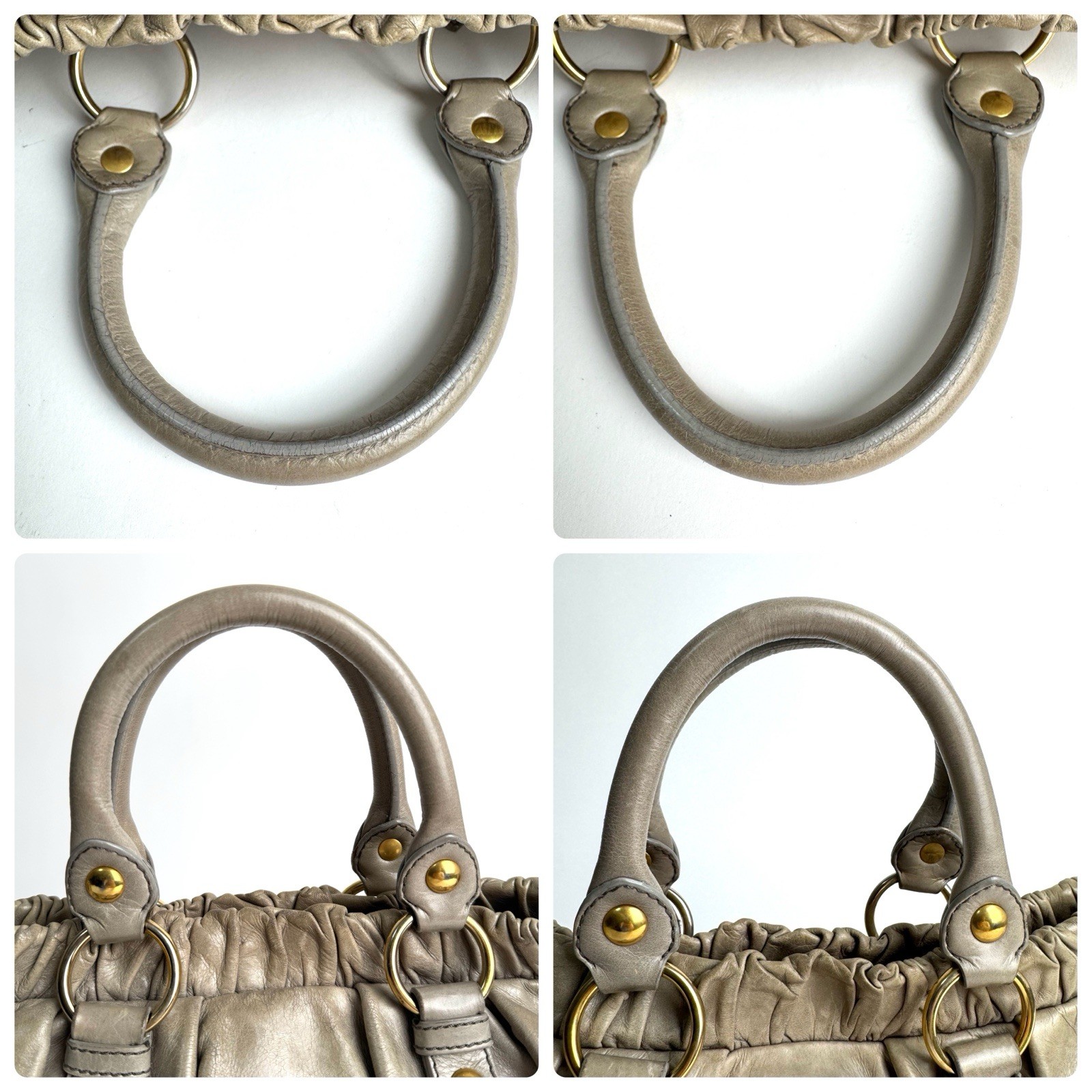 Miu Miu Vitello Lux 2Way Handbag Shoulder Bag Gray Greige Leather Auth Y2K e107