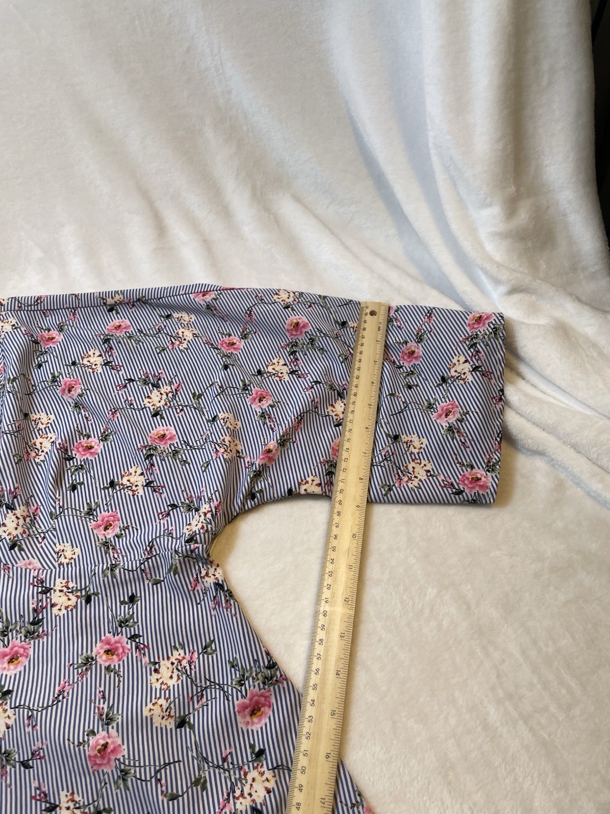 FairyCore Tresics Luxe L Pink Blue White Pin Stripe Dress Floral VNeck Back Tie