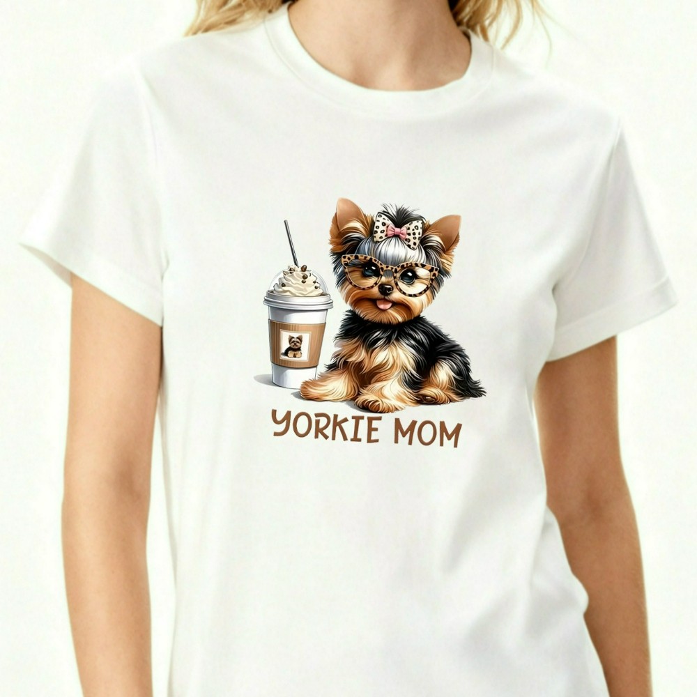 Yorkie Mom Graphic Tee Cute Yorkshire Terrier Women’s Soft Polyester T-Shirt