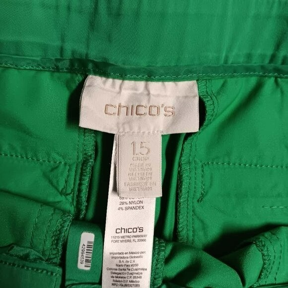 Chico’s Traveler Pants Size 2 Bright Green Cropped Cotton Nylon Span