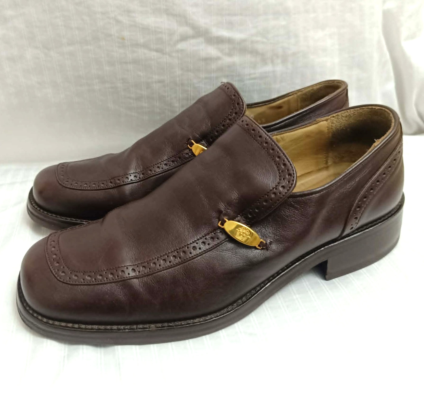 Gianni Versace Shoe Vintage Men Leather Medusa Logo Brown Loafers Sz 43 EU 10 US