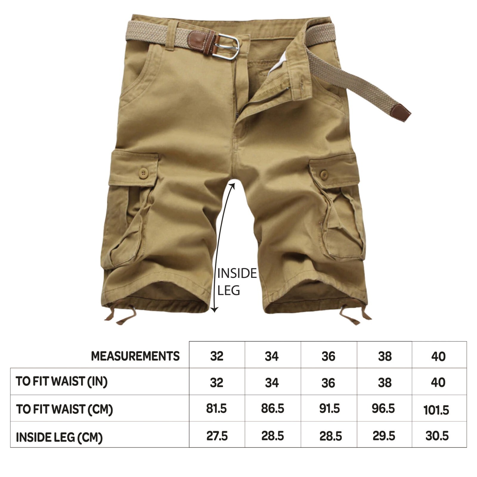 Mens Cargo Shorts Cotton Blend Work Walking 34 36 38 40 Black Beige Green Grey