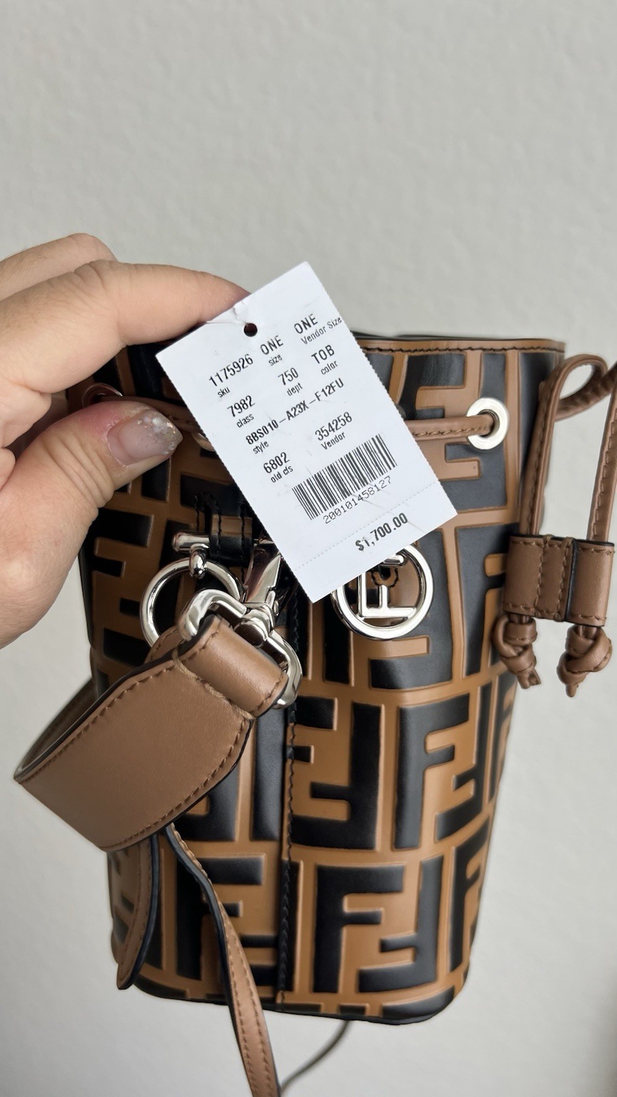 FENDI Mon Tresor Mini Bucket Drawstring Bag Brown/Black FF Logo, Dust Bag