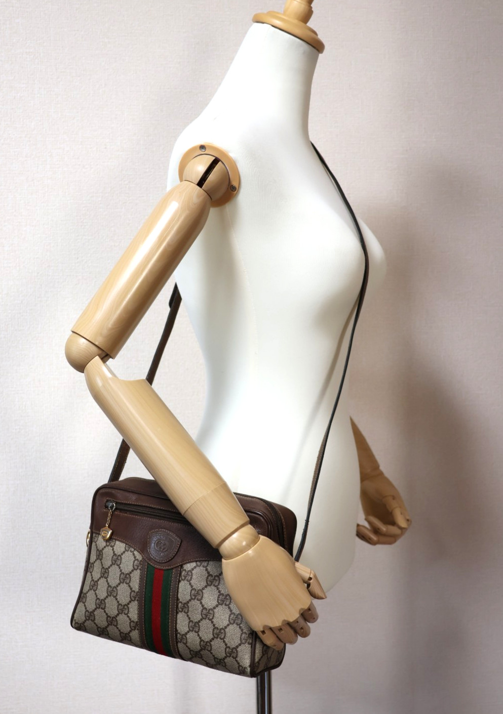 GUCCI VINTAGE Ophidia Shoulder Bag Web Stripe Logo Brown Classic Rare Authentic