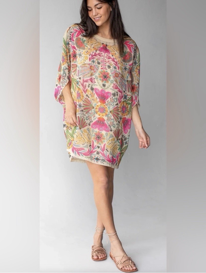 Natural Life Dress Size M Happy Days Shift Oversized Floral Sheer Boho Beach