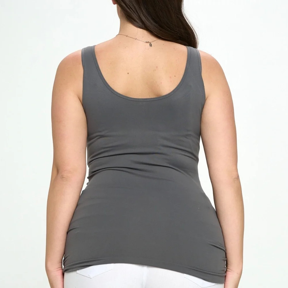 Plus Yelete Charcoal V or U Neckline Reversible Seamless Tank