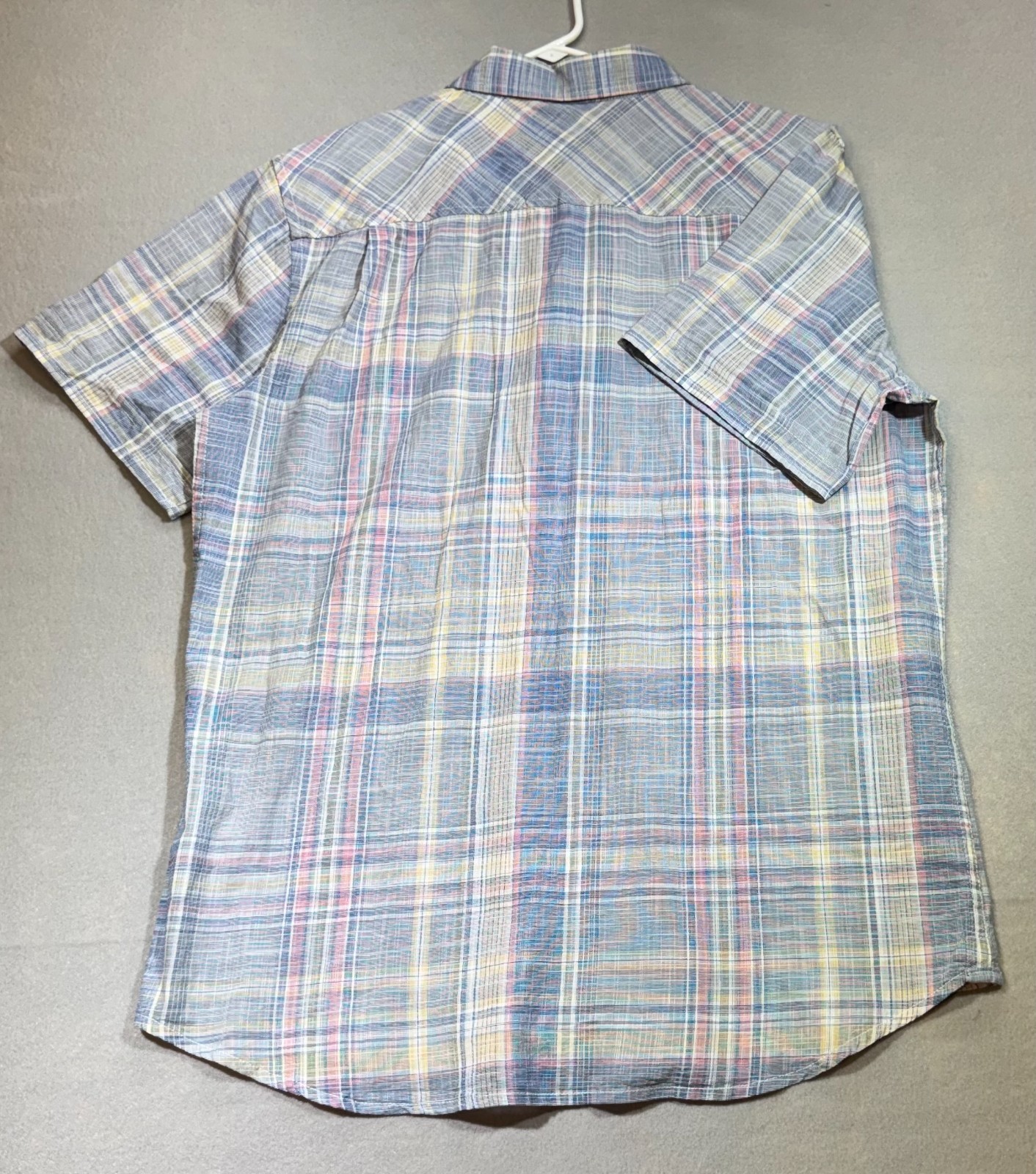 Weatherproof Vintage Mens Plaid Button Down Shirt Short Sleeve Blue Cotton