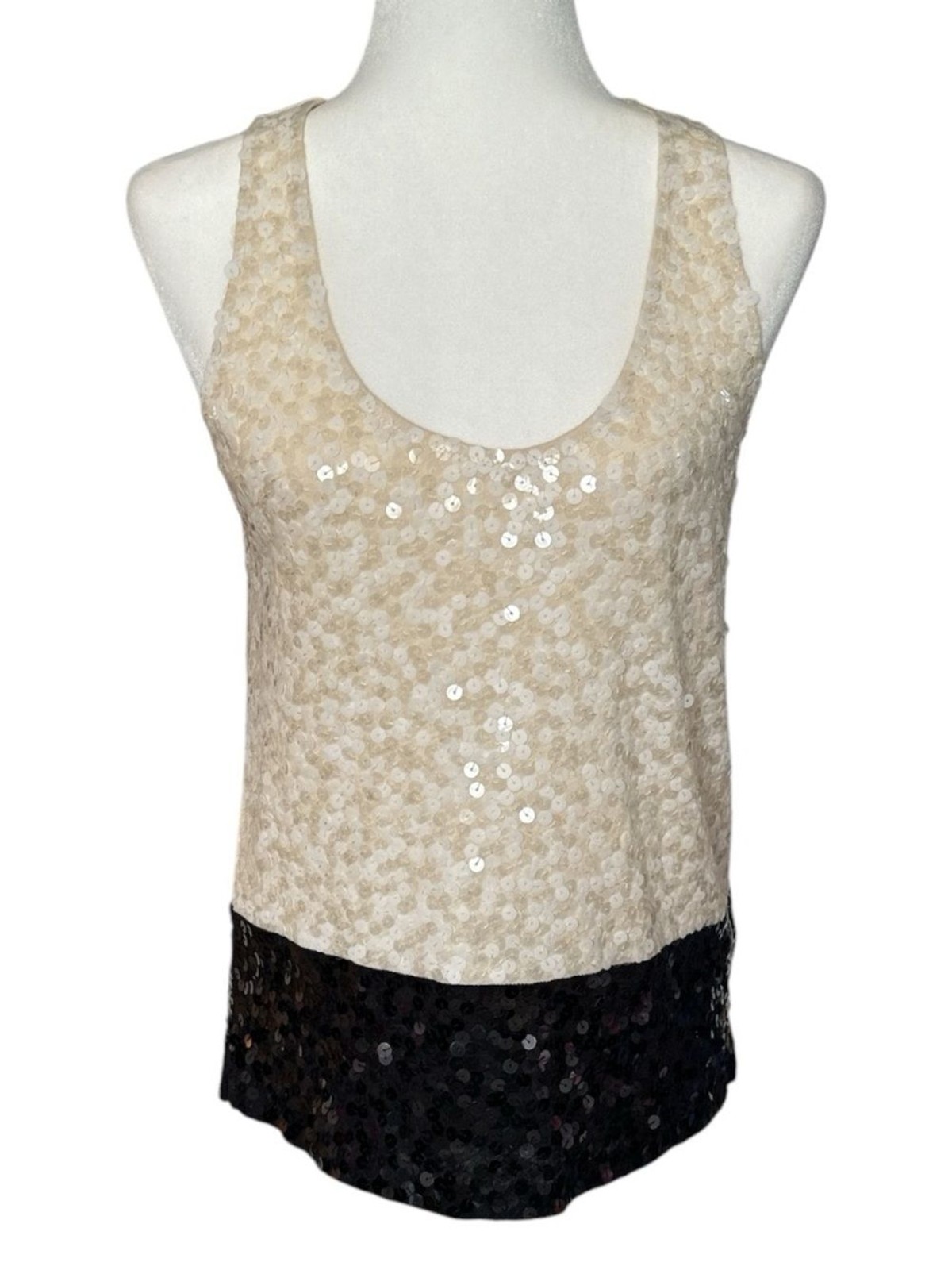 J. CREW Colorblock Sequins Cream Black Tank Cocktail Party Stretchy Top