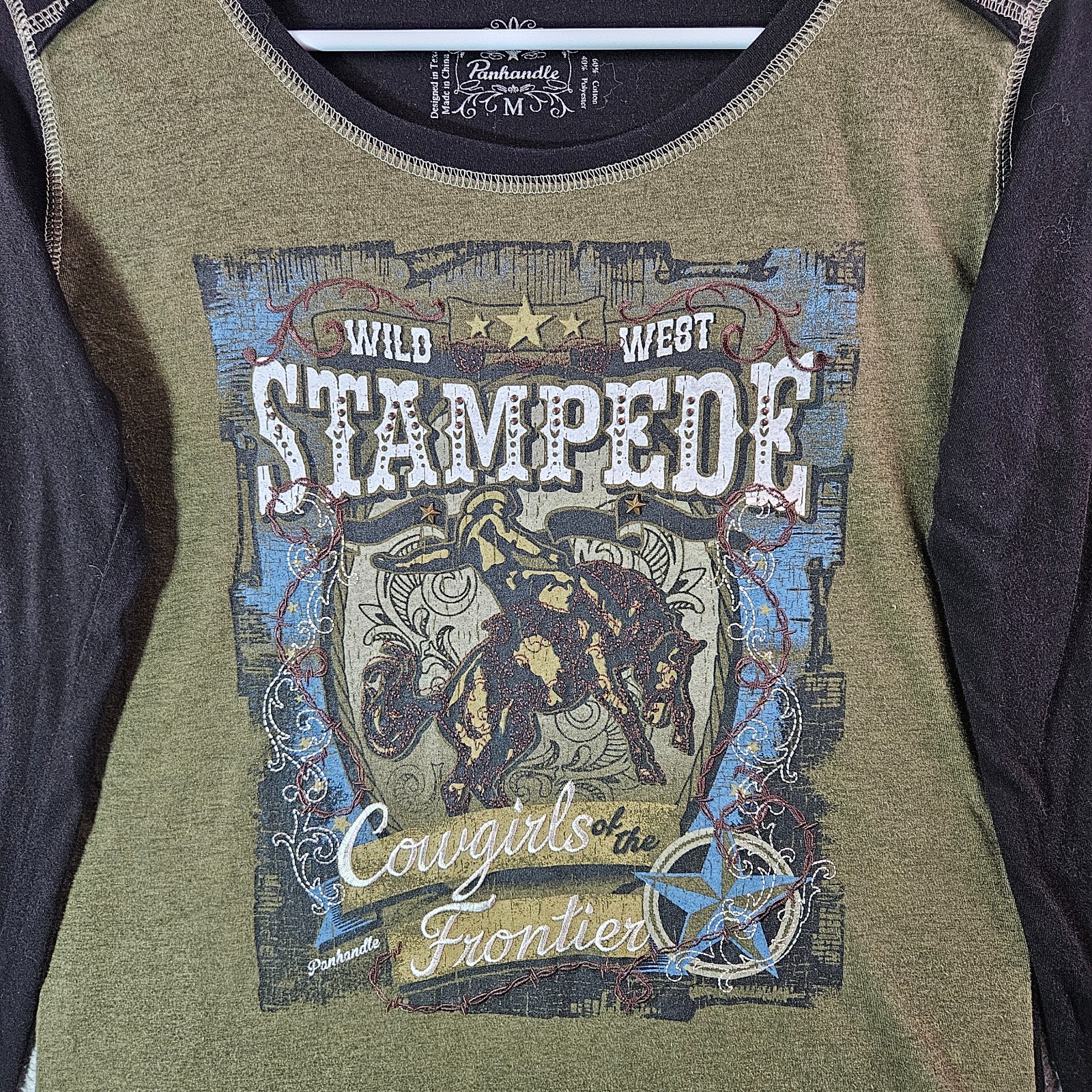 Panhandle Tee Top Women Medium Embroidered Stretch Wild West Stampede