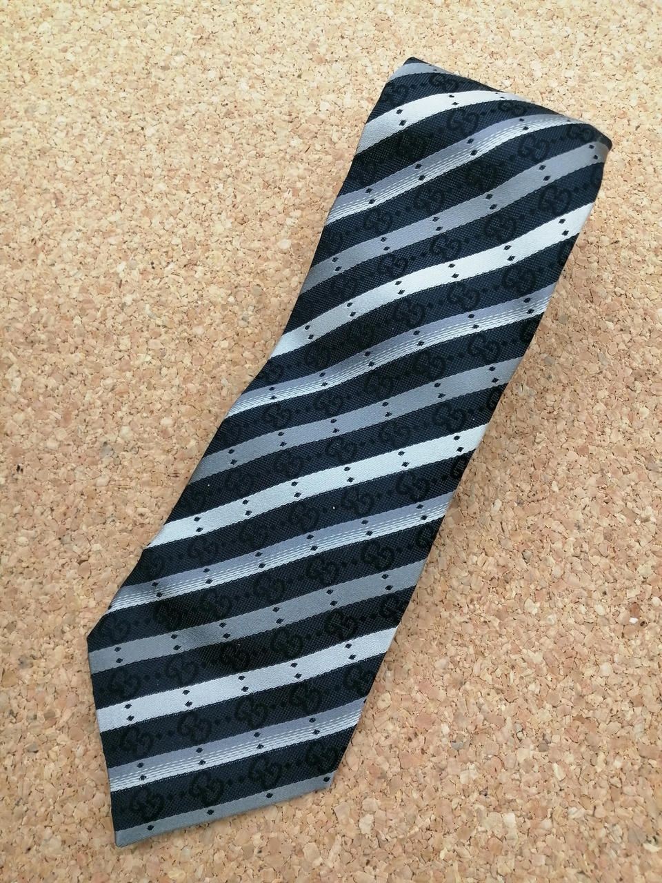 Gucci Tie Black X Beige 146cm Used