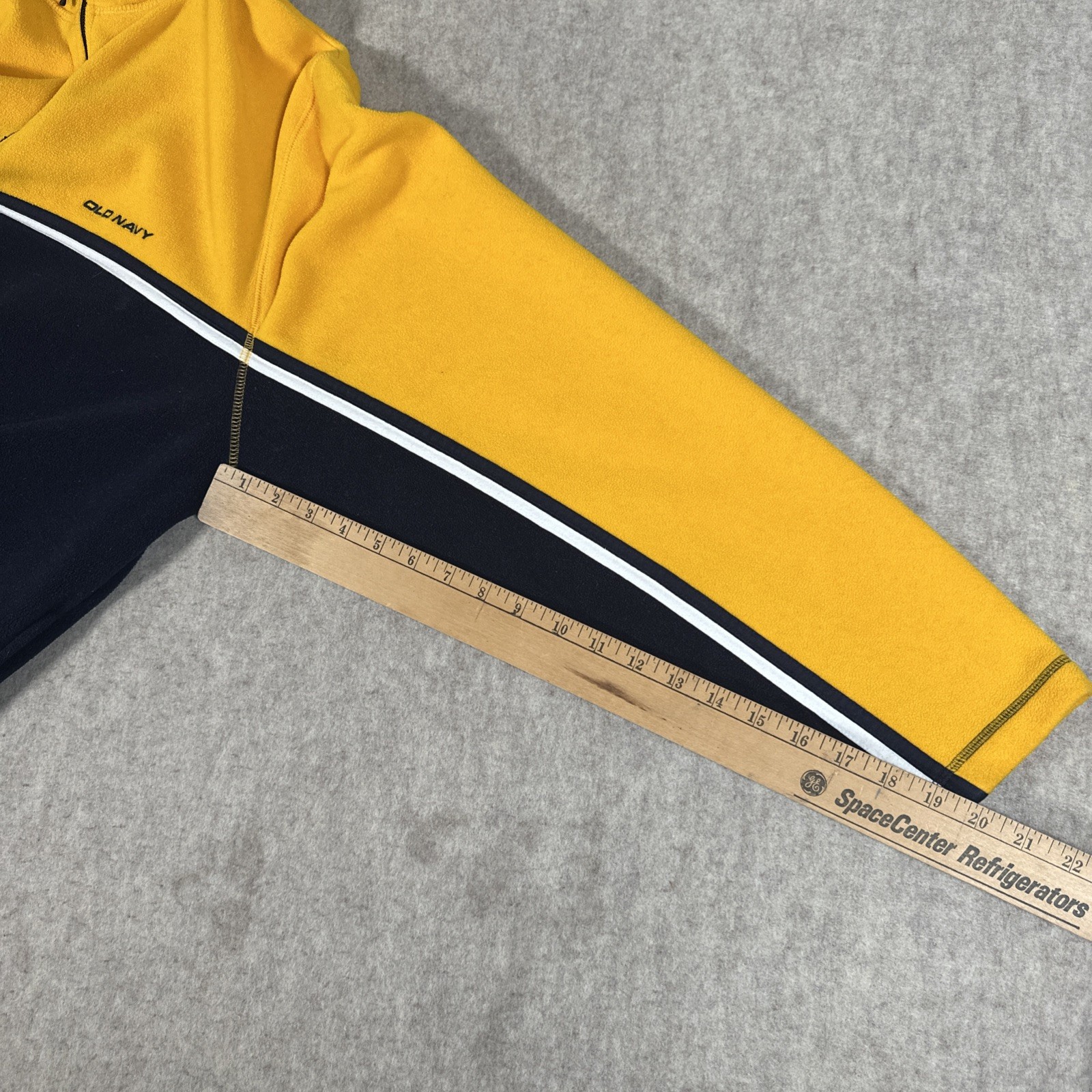 VTG Old Navy Sweatshirt Large Blue Yellow Logo Fleece Quarter Zip Pullover Y2k