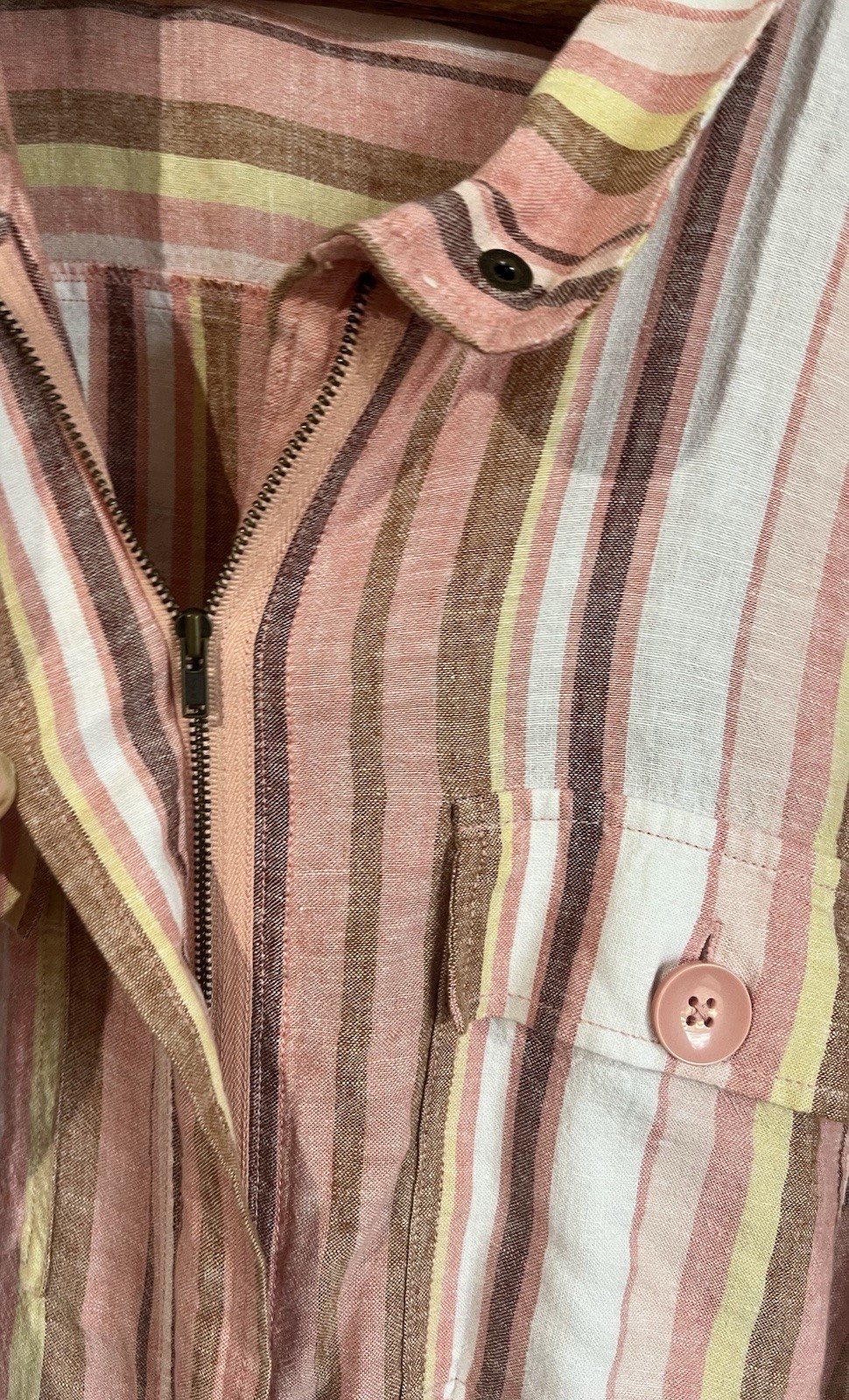 C EST 1946 Shirt Shacket Linen Blend Zip Up Roll Tab Sleeves Drawstring Hem