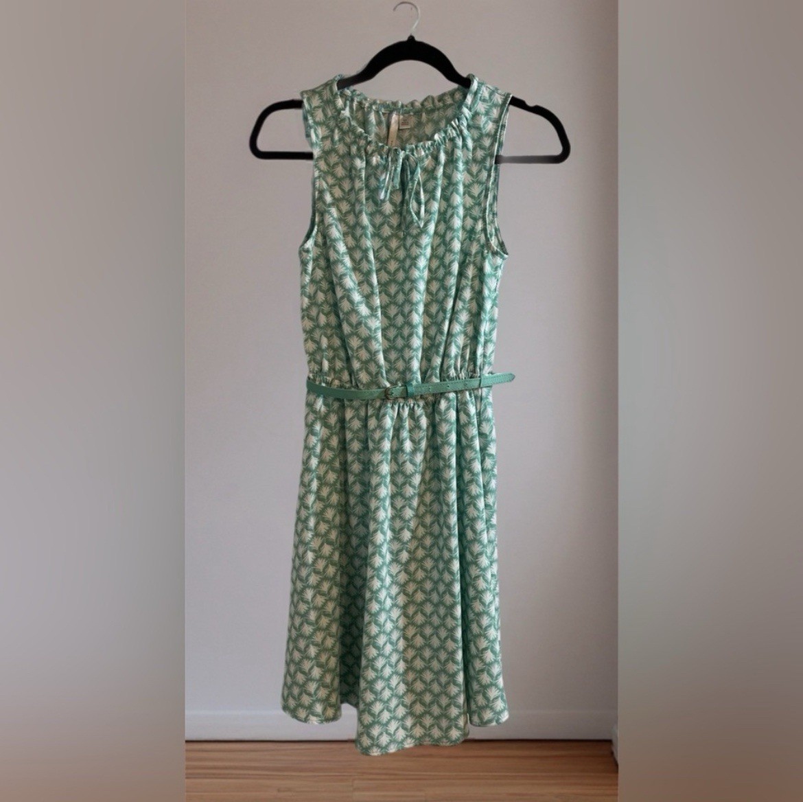 👗 LC Lauren Conrad Mint Patterned Midi Dress w/ Belt~Women’s Sz XS~Sleeveless