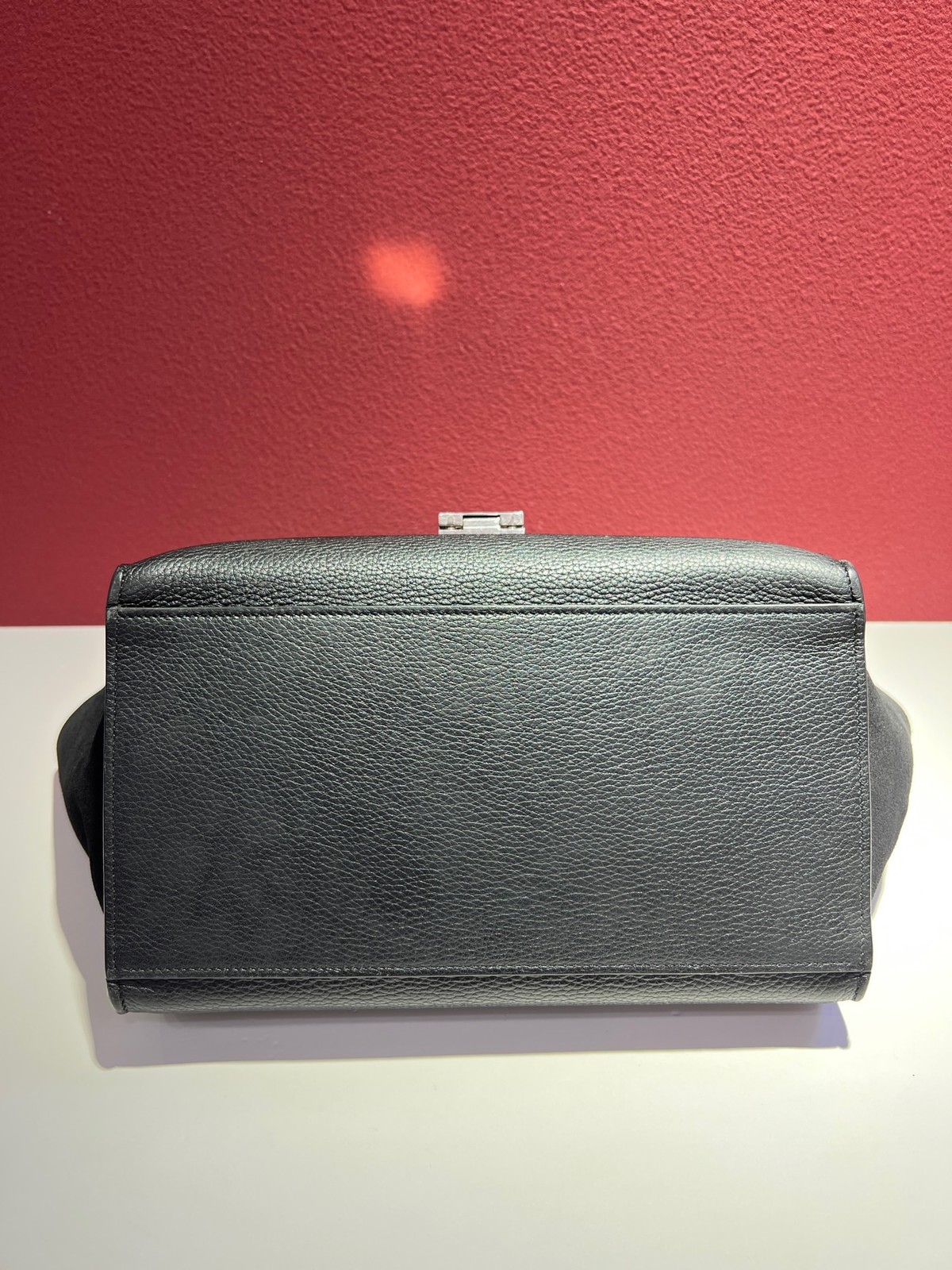 AUTH CELINE Trapeze Medium Black Grained Calfskin Suede Top Handle Crossbody Bag