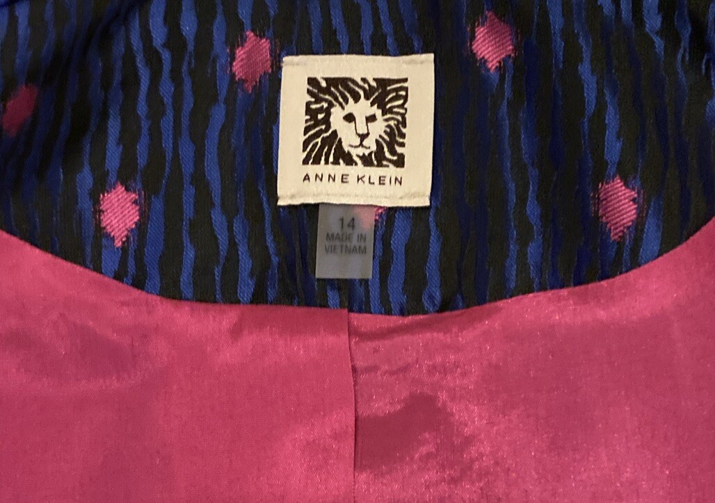Anne Klein Blazer Sz 14 Metallic Blue Black Hot Pink, 20.75″ Across / 23.5″ Long