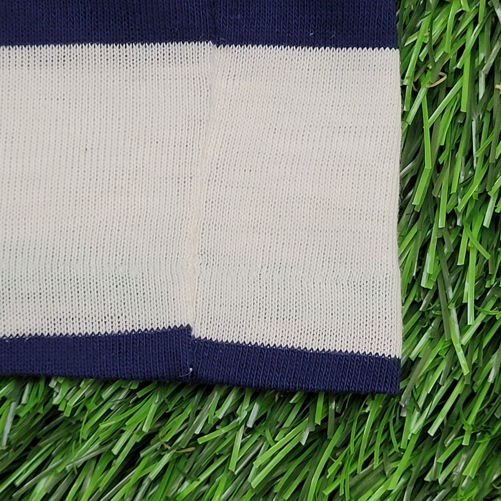 Vintage 90s MOD Polo Shirt Large 21×26 Green White Blue Stripes