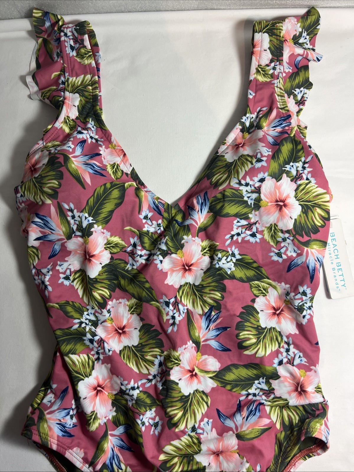 Beach Betty by Miracle Brands Women One Piece Swimsuit Pink Floral Size Large