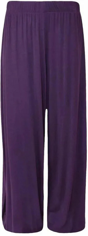 Ladies Palazzo Wide Leg Flared Elasticated Stretch Plain Trousers Womens Wide UK