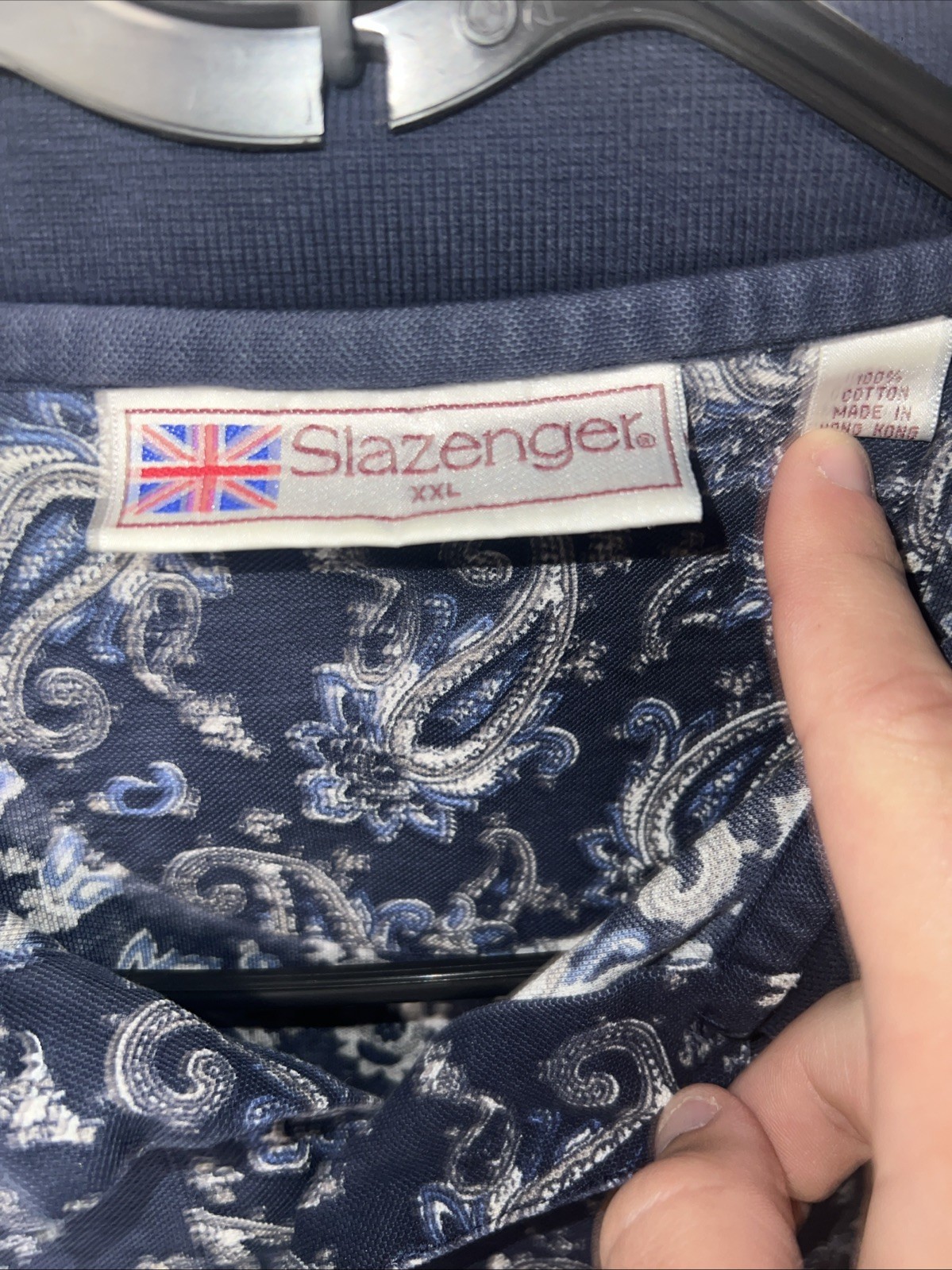 VTG Slazenger polo shirt Navy Blue With White And Blue Paisley Pattern XXL
