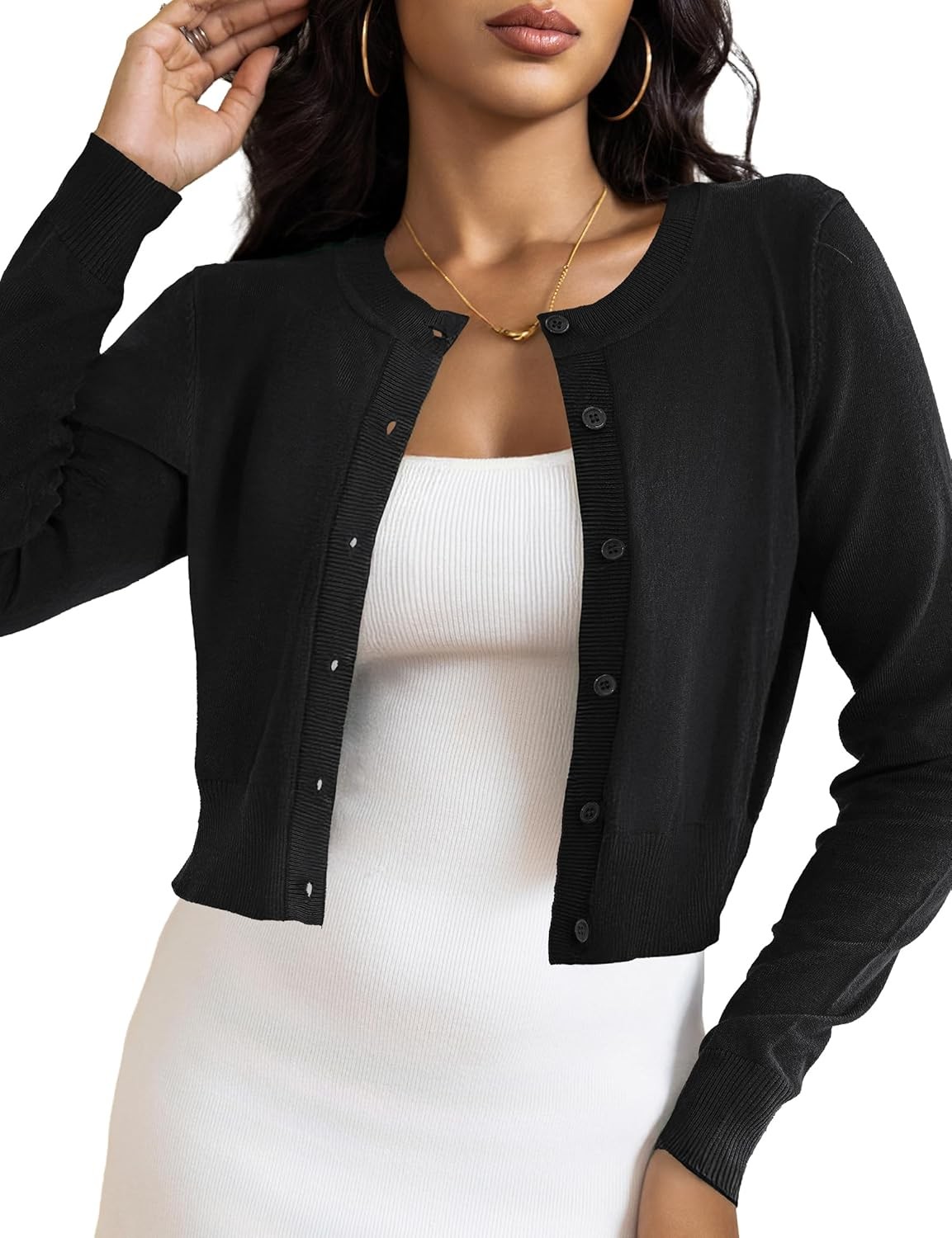 Women’s Cropped Bolero Cardigan Button Down Long Sleeve Knit Sweater Lightweight