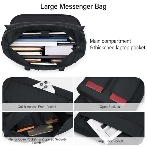 15.6 Inch Laptop Messenger Bag for Men & Women, Large Crossbody 15 Inch Black