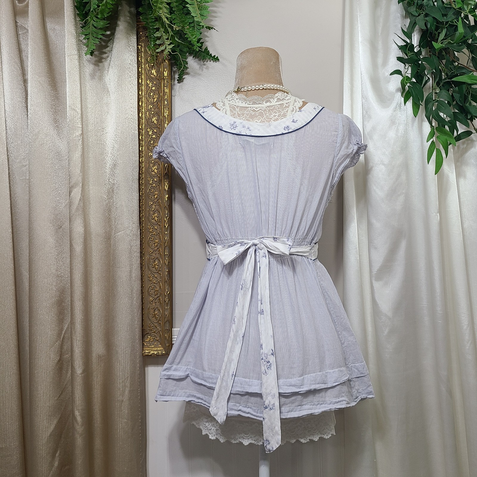 ♡ Y2K ♡ Abercrombie Cotton Striped Floral Babydoll Tie Back Cottagecore Top Rare