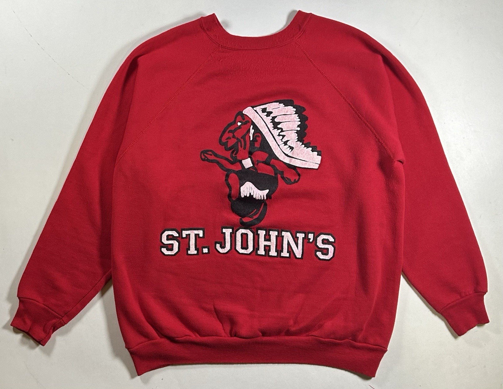 Vintage St John’s Red Storm Banned Logo Red Crewneck Sweatshirt 22.75×26.75 Rare