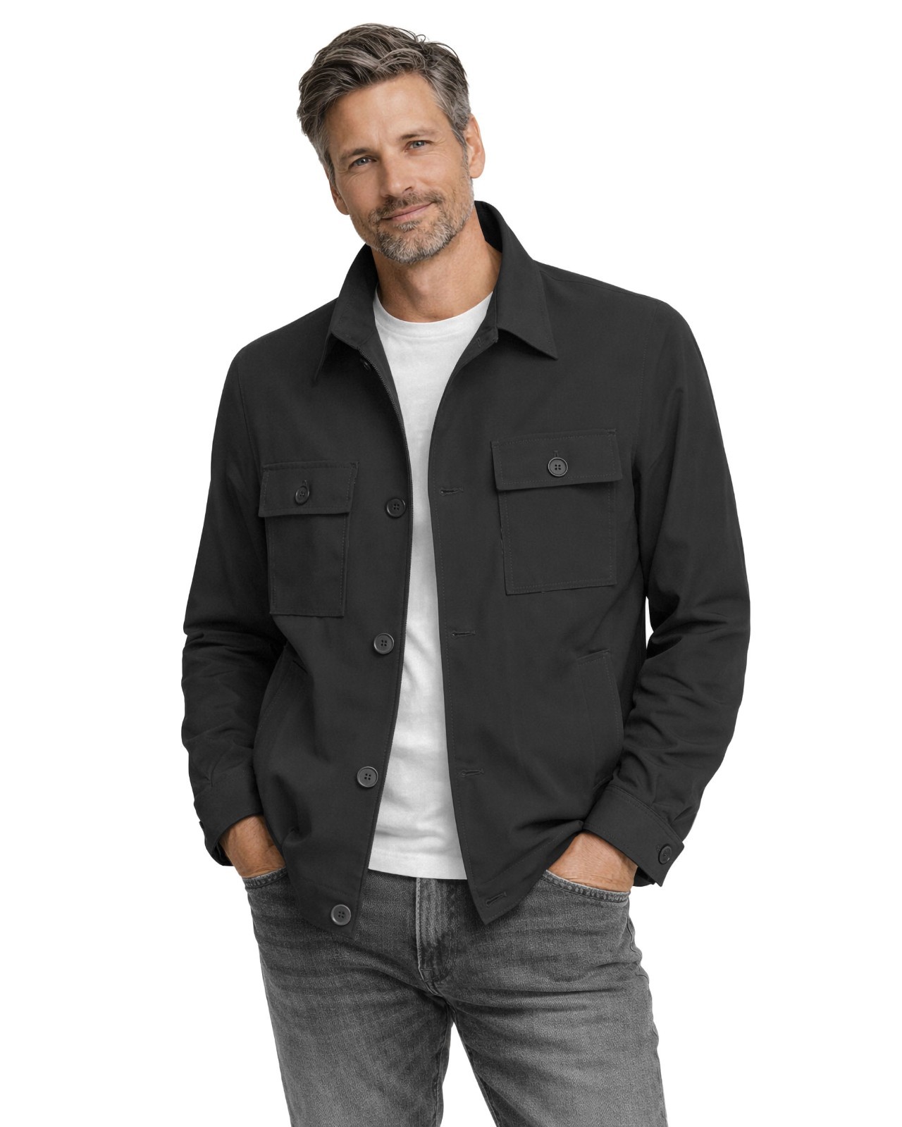 NWT EZZELINO FIELD JACKET solid black technical fabric luxury Italy 46 XS