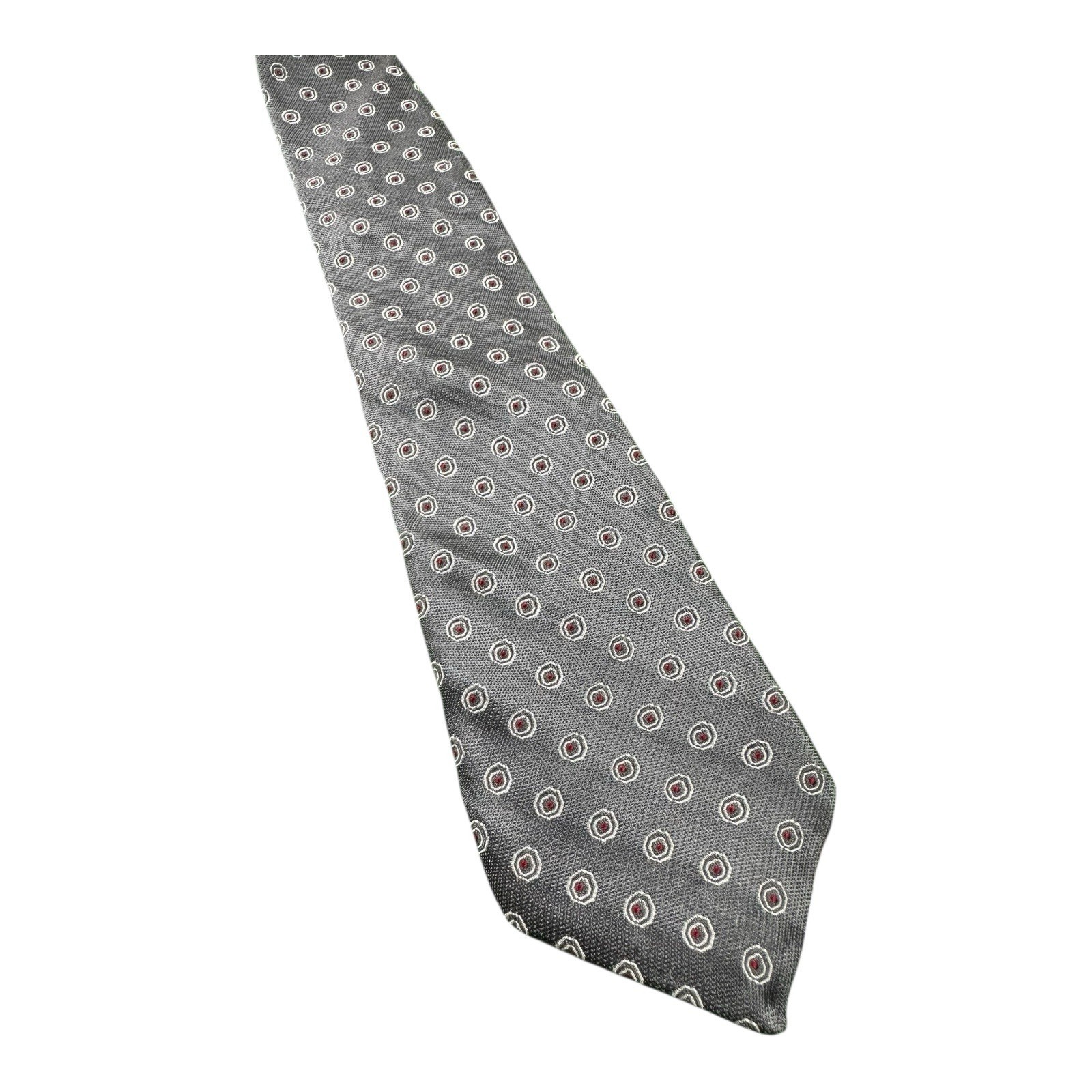 John Varvatos Gray Red Bullseye AOP Pure Silk Men’s Tie 3.25 Inch Width