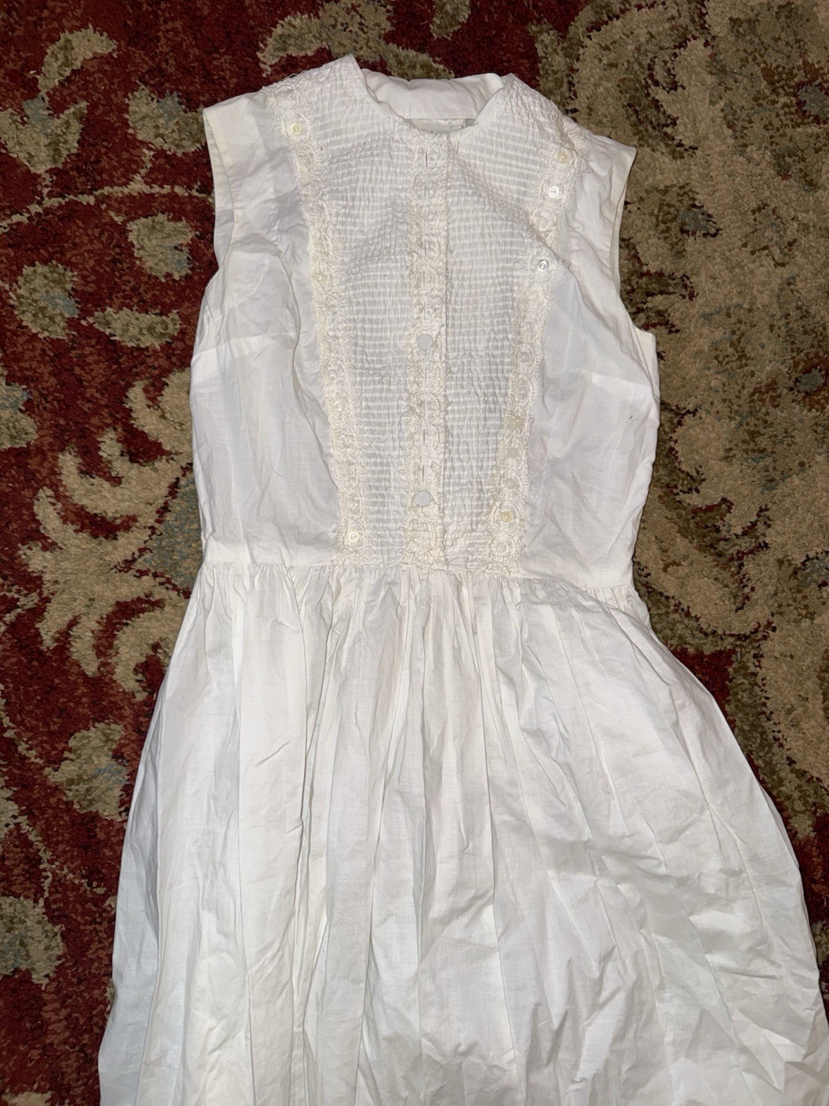Vicky Vaughn Juniors White Cotton Dress with Lace 1950s-1960s Vintage