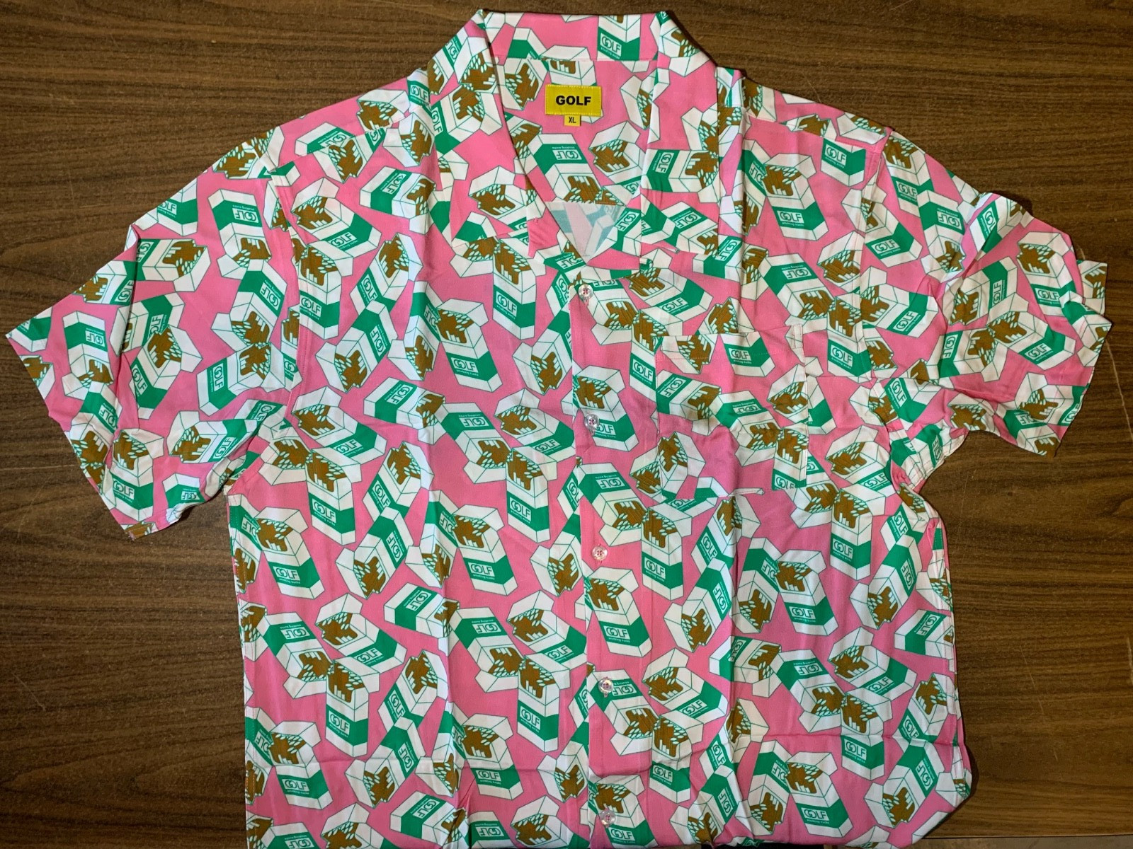 Golf Wang Mens Pink Green Smoking Sucks Button Up Shirt Sz XL. New with Stain.