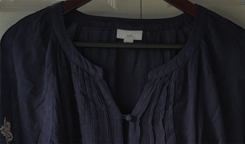 NWT! J JILL NAVY BLUE EMBROIDERED WHITE FLORAL PLEAT PINTUCK SHIRT TUNIC TOP XL
