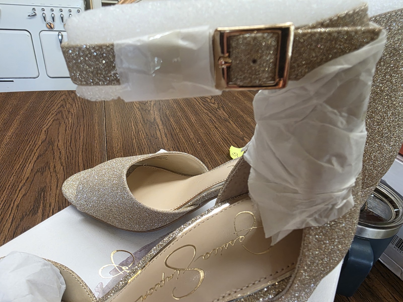 Jessica Simpson Sherron Champagne Glitter Block Heel Sandals Women’s 9M NIB