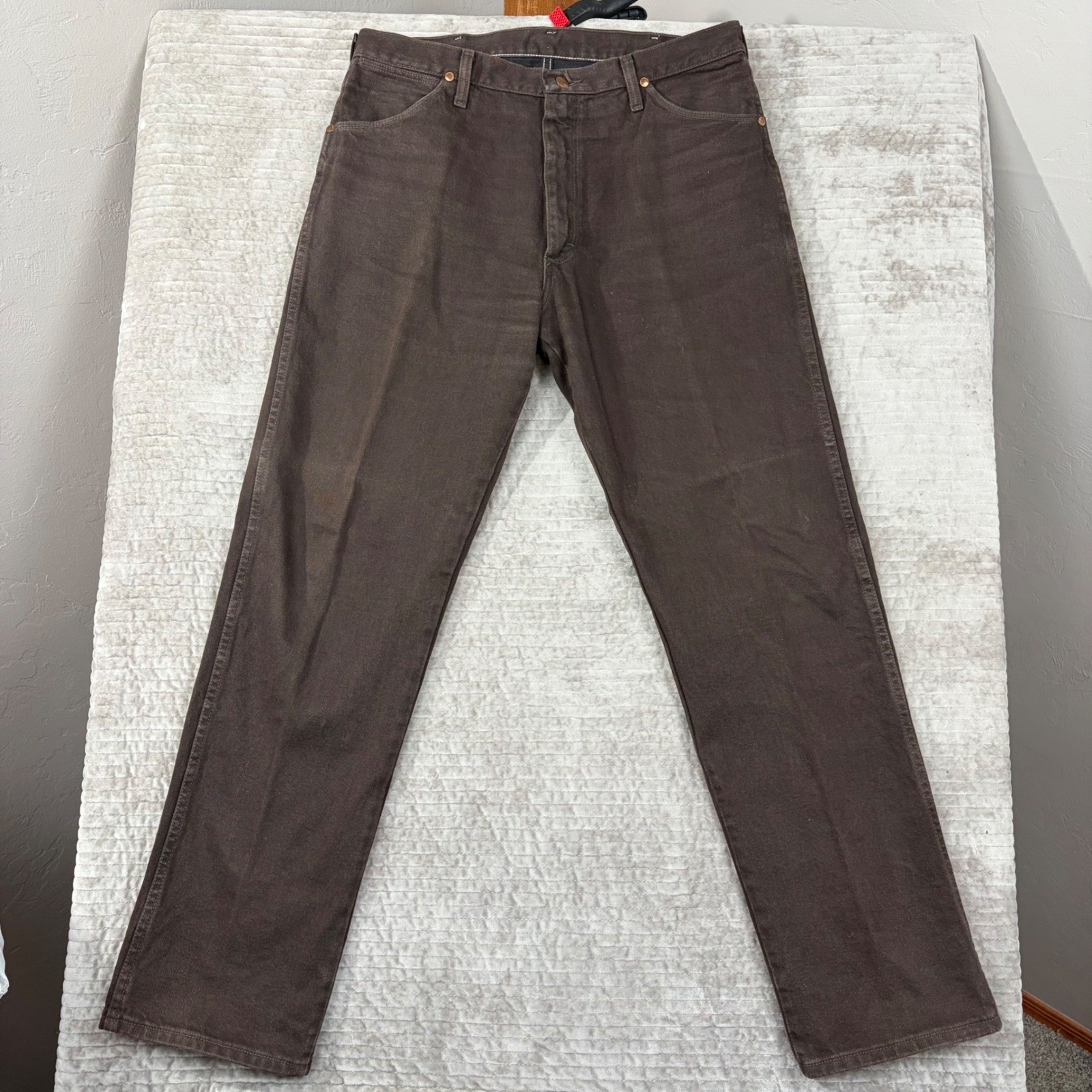 Wrangler 13MWZ Cowboy Cut Jeans Brown Denim Mens 36×32 Made in USA Vintage