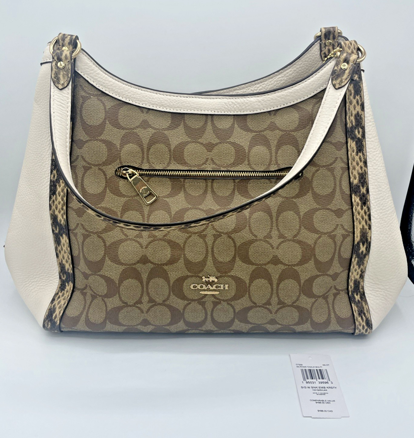NWT Coach Kristy Lori C7332 Khaki Chalk Colorblock Leather Canvas Shoulder Bag