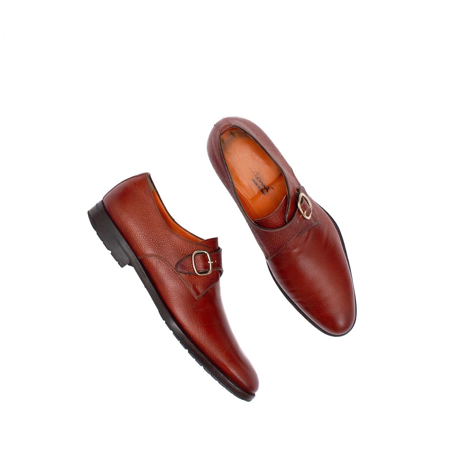 1.3k$ Santoni Single-Buckle Monk Strap in Brown Grain Leather US : 11