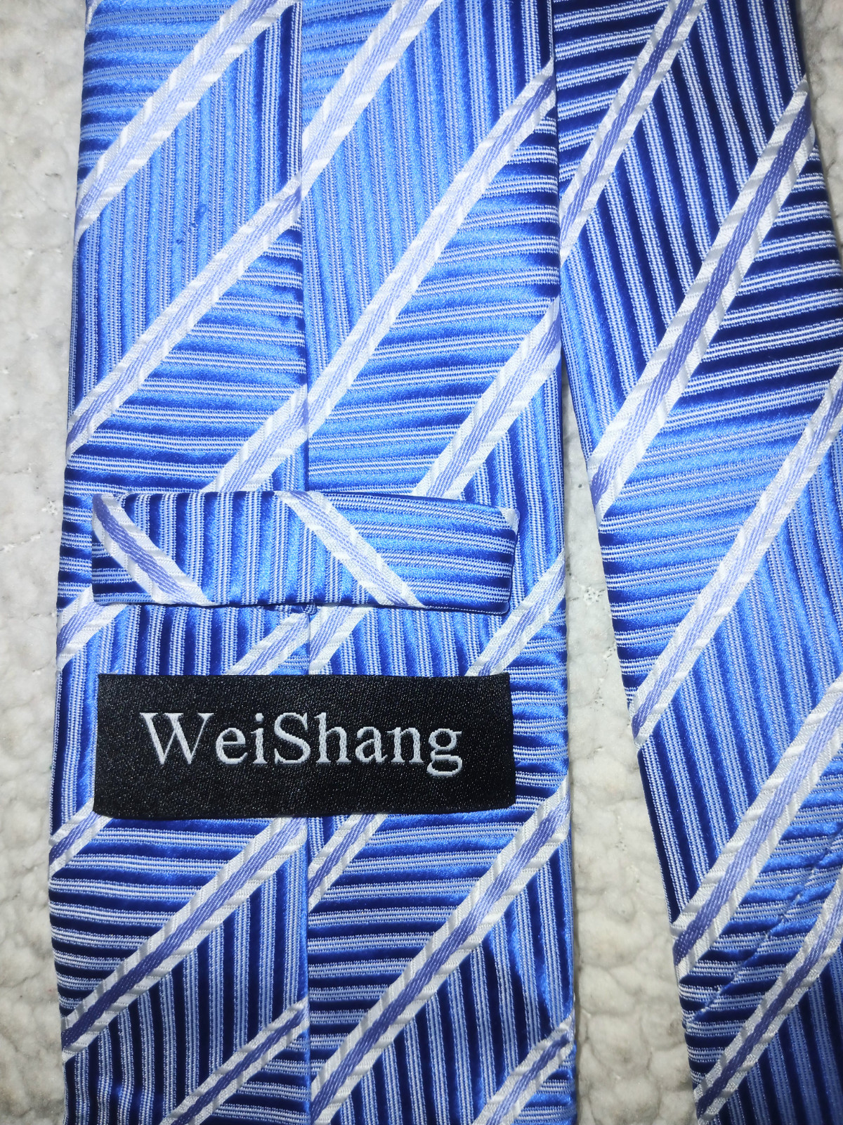 WeiShang Silk Handmade metallic Blue Grey Striped Tie