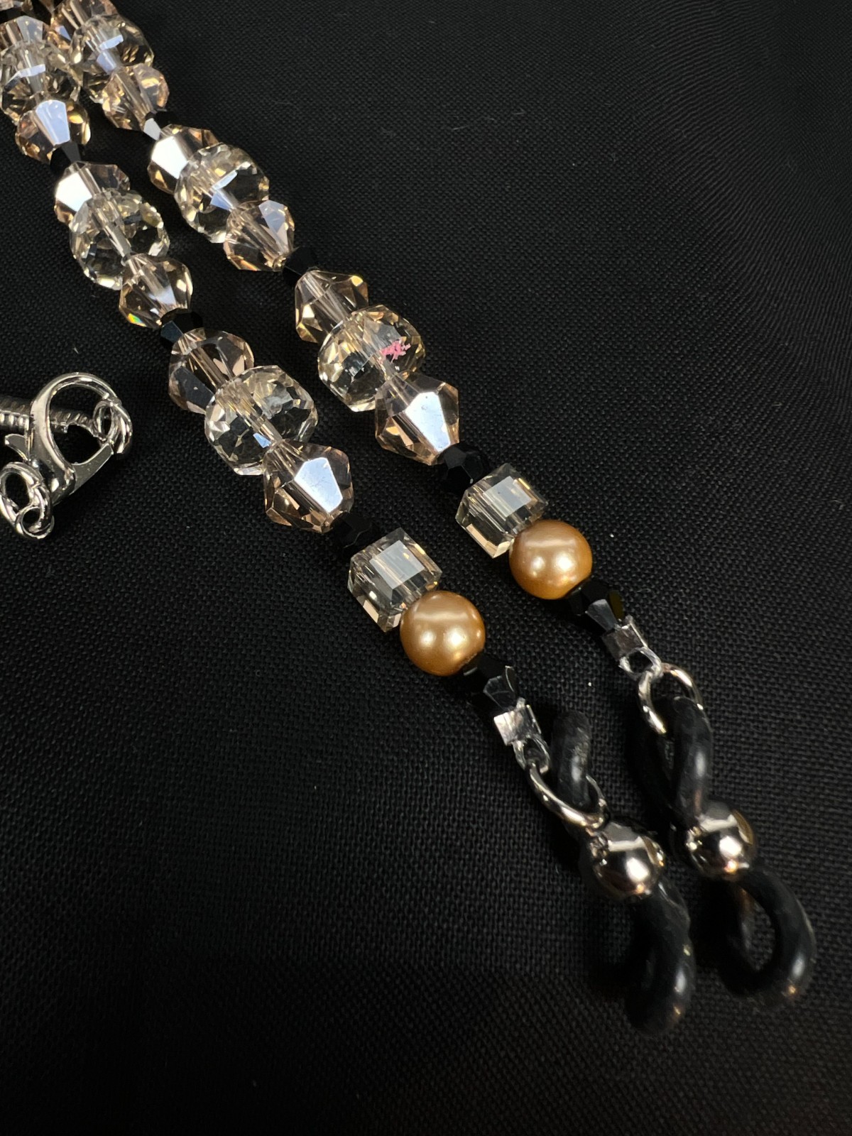 Handmade Eyeglass Chain: Crystal Glass Beads, Beige, Black, Neutral