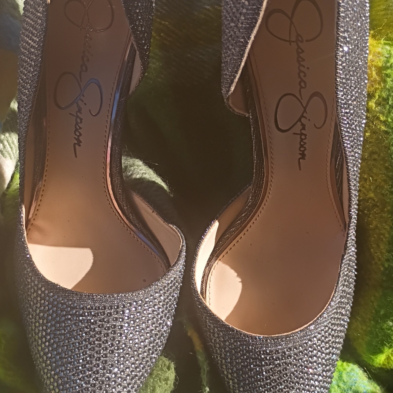 Jessica Simpson Silver Rhinestone Glitter Pumps Pointed Toe Slip On 8M 38.5
