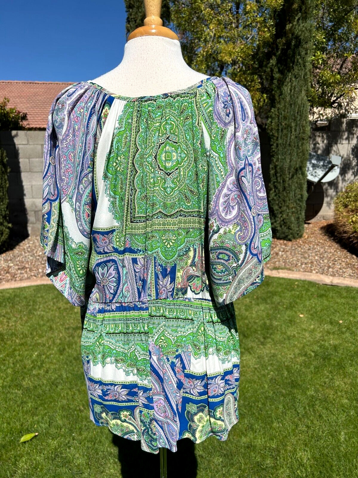 Karen Kane Ruffle Hem Peasant Tunic Top Plus Size 2X Going Green Print $149 NWT