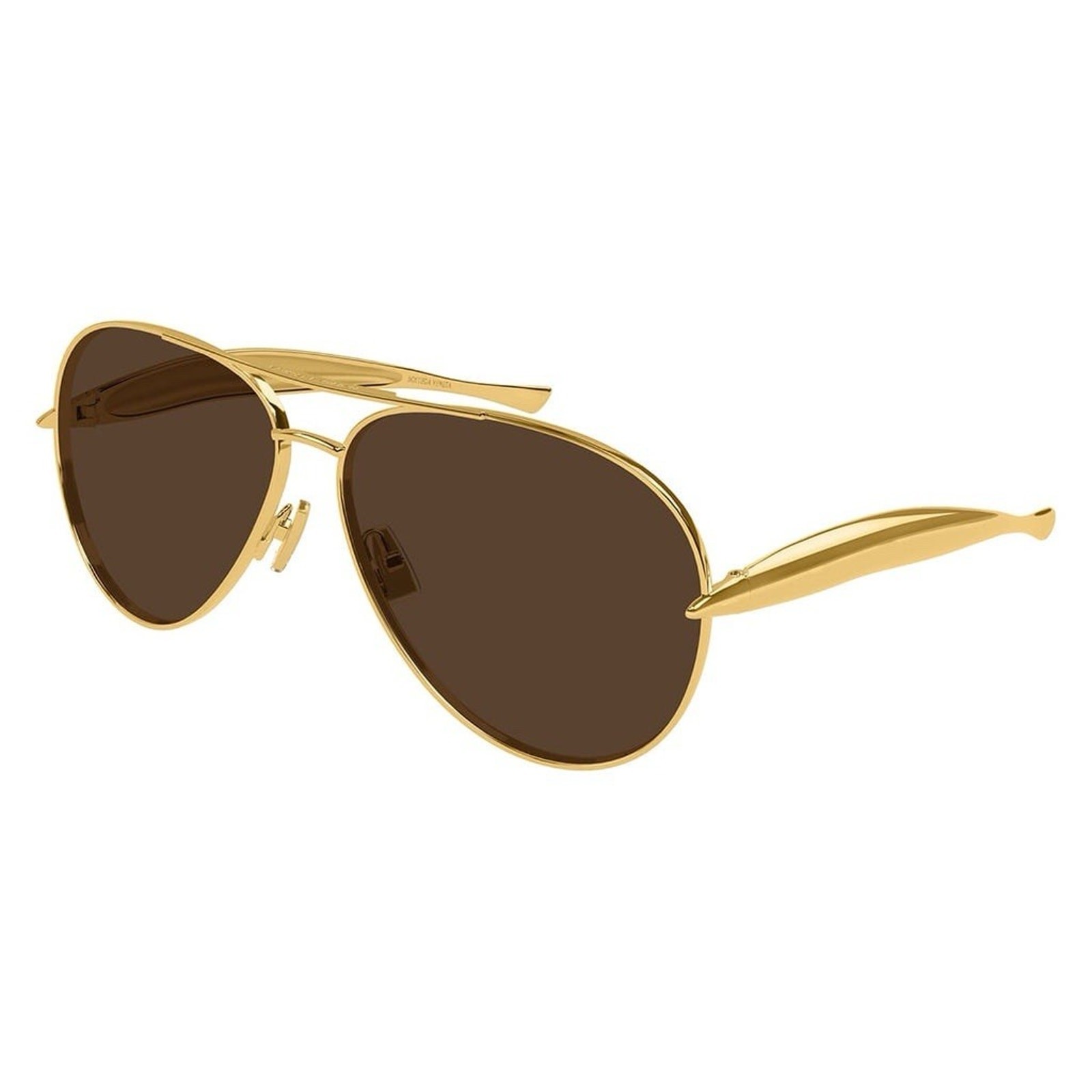 Bottega Veneta BV1305S 007 Gold Dark Brown Lens Aviator Sunglasses AUTHENTIC