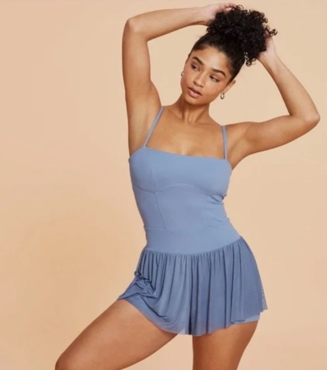 Blogilates Large Barre Active Romper Troposphere Steel Blue NWT