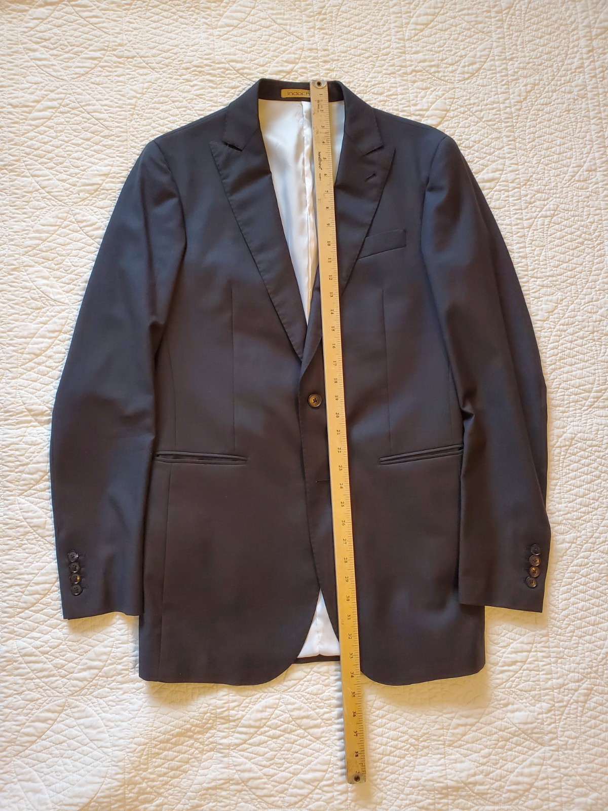Mens 2 piece suit 36L 32×34 charcoal gray 120s wool tall thin peak lapel