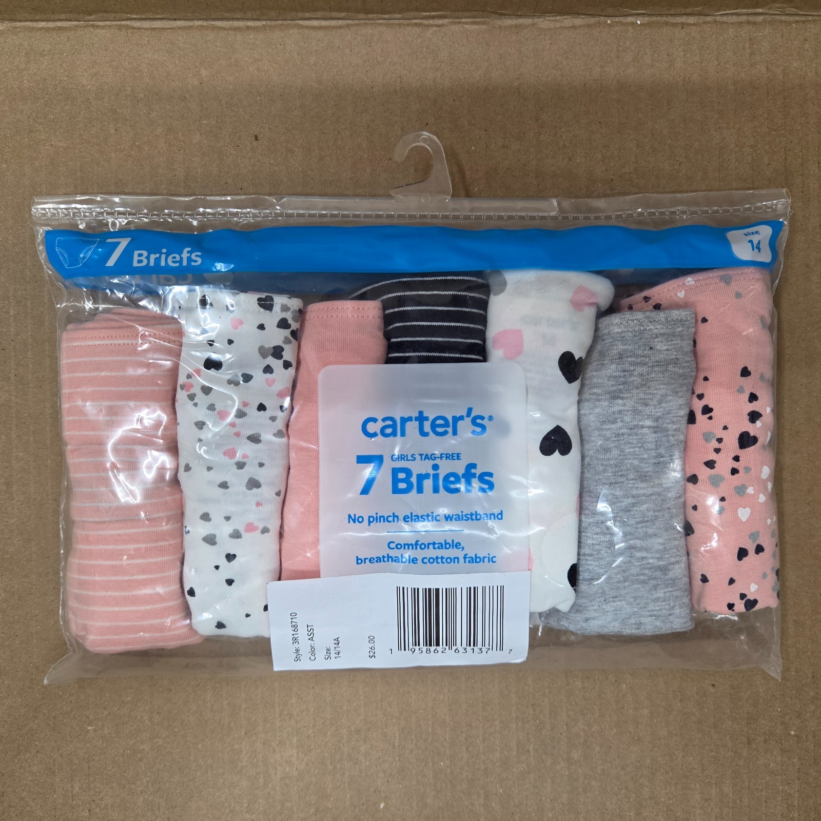 Carter’s Girls 7-Pack Stretch Cotton Briefs 4-5, 6/6X, 8, 10-12, 14 NWT
