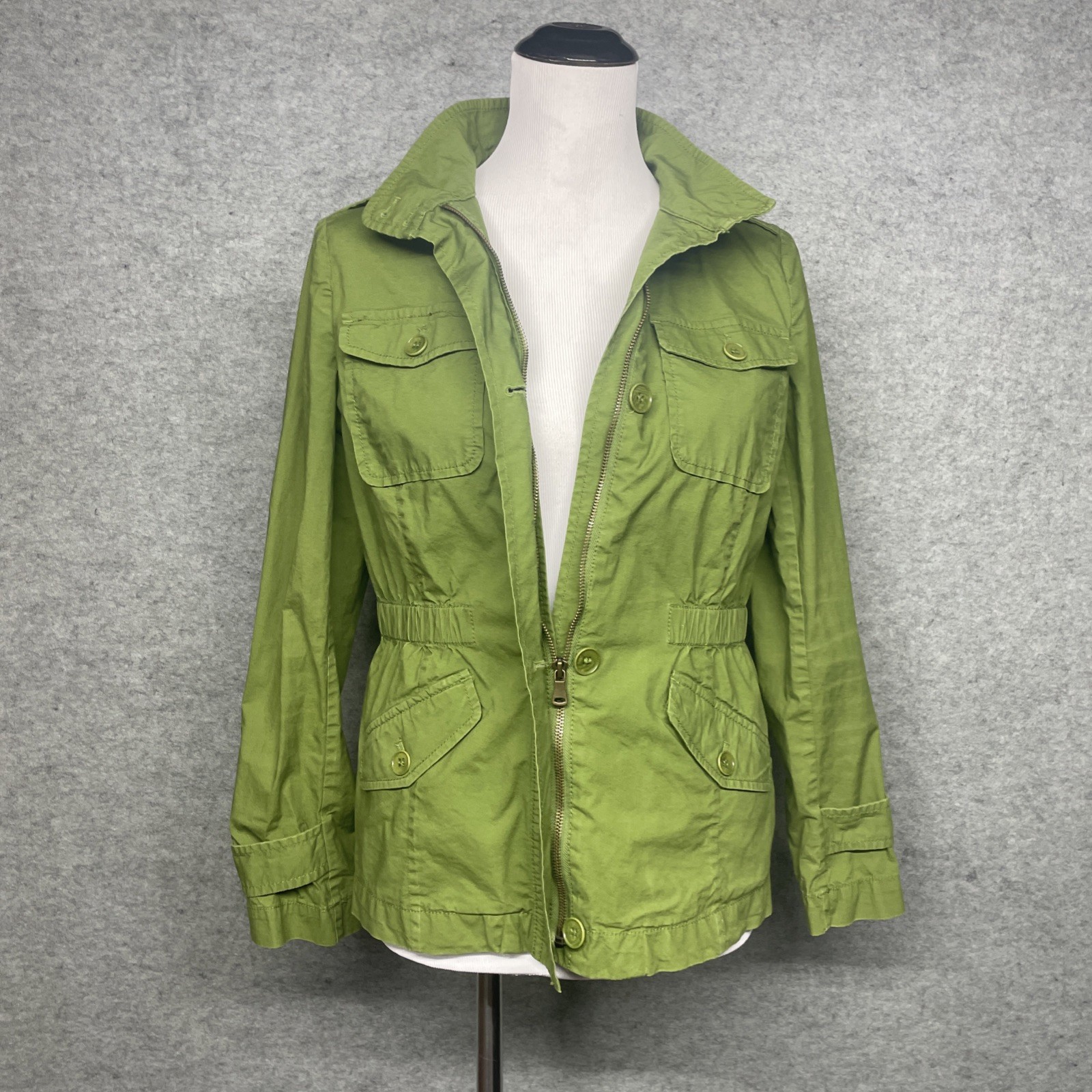 Talbots Utility Jacket Women’s Size 2 Green Military Safari Zip Button Cotton