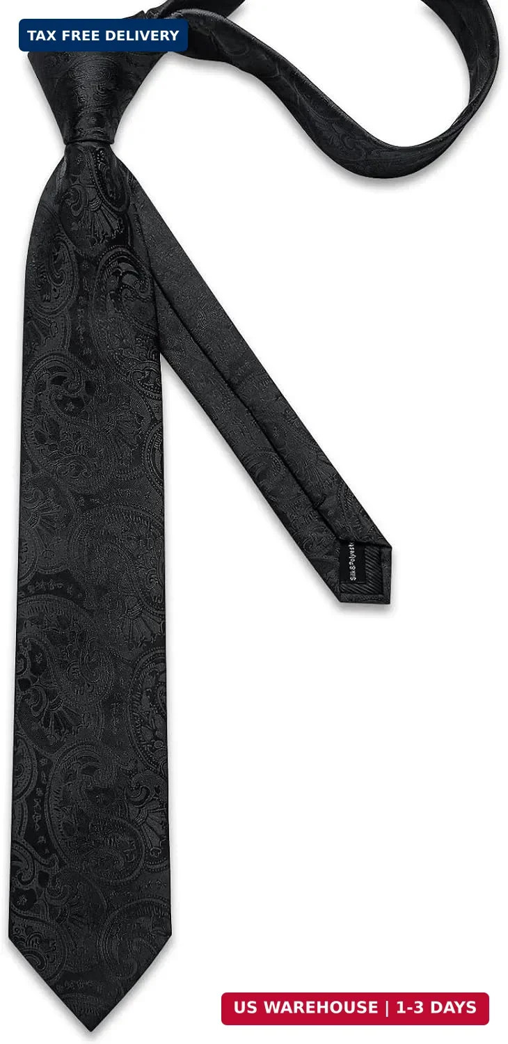 Silk Ties for Men Classic Woven Paisley Necktie and Pocket Square Cufflinks Set
