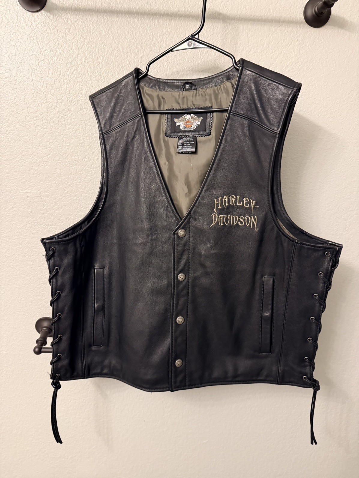 Vintage Harley Davidson X-LARGE Willie G Skull Winged Leather Motorcycle Vest